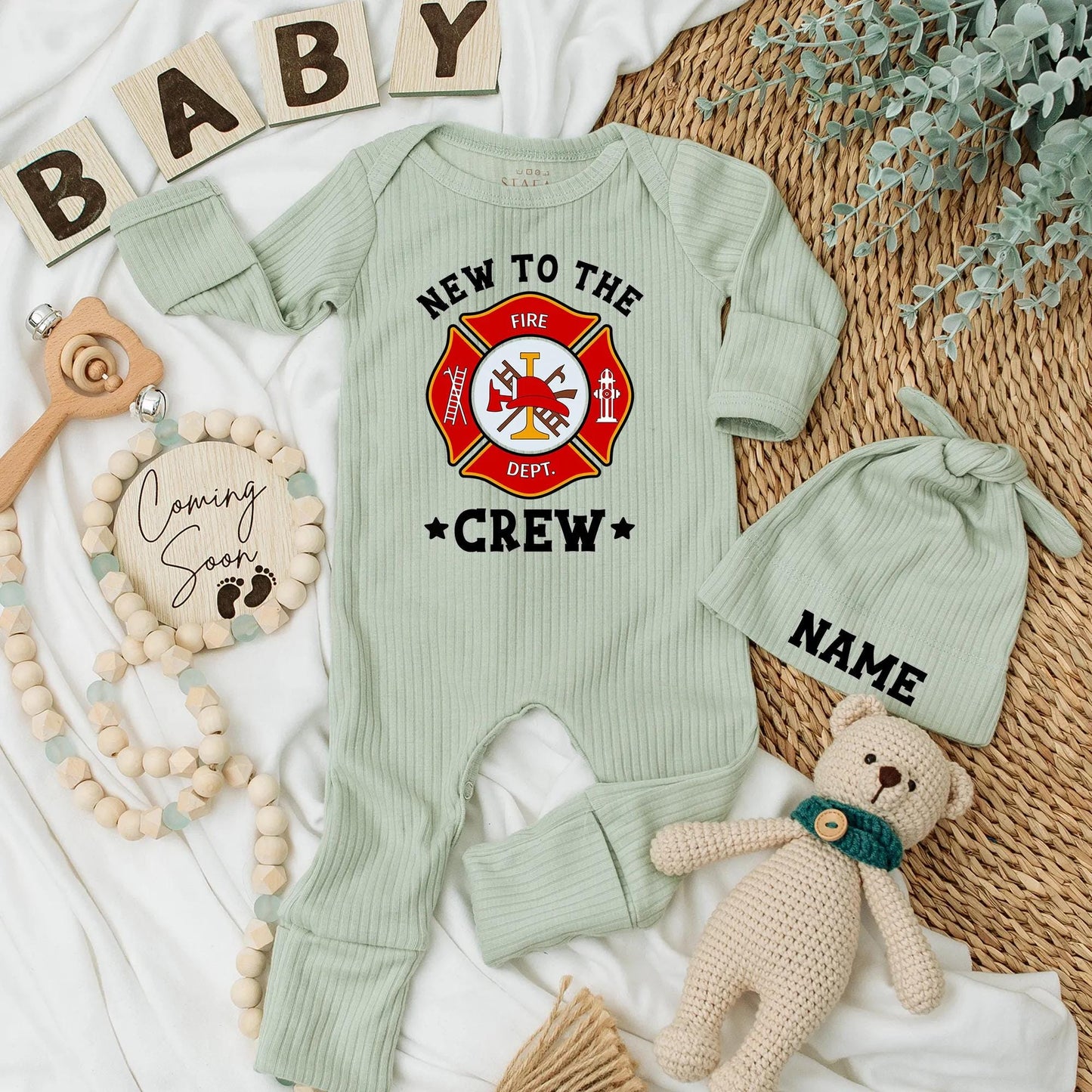 New to the Crew Firefighter Baby Bodysuit, Custom Newborn Fire Department Outfit, Adorable Fireman Dad Gift Soft Cotton Baby Clothes