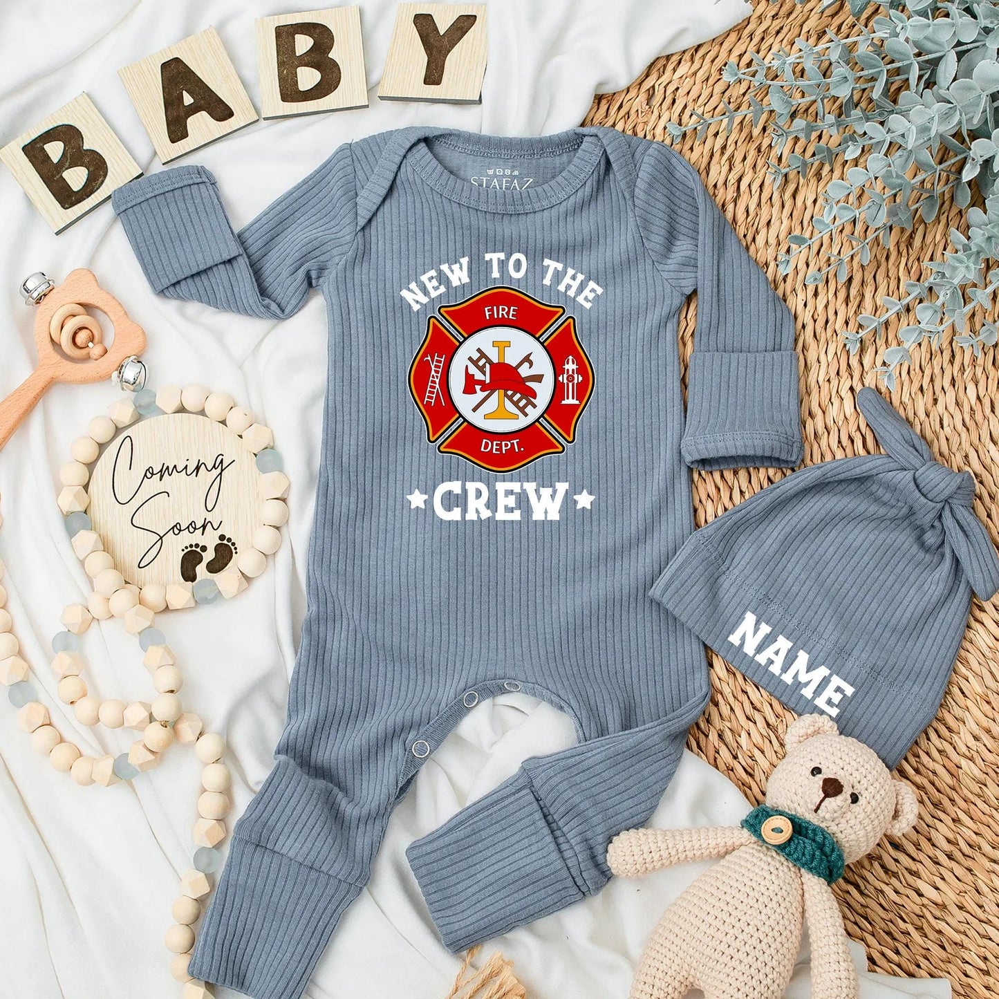 New to the Crew Firefighter Baby Bodysuit, Custom Newborn Fire Department Outfit, Adorable Fireman Dad Gift Soft Cotton Baby Clothes