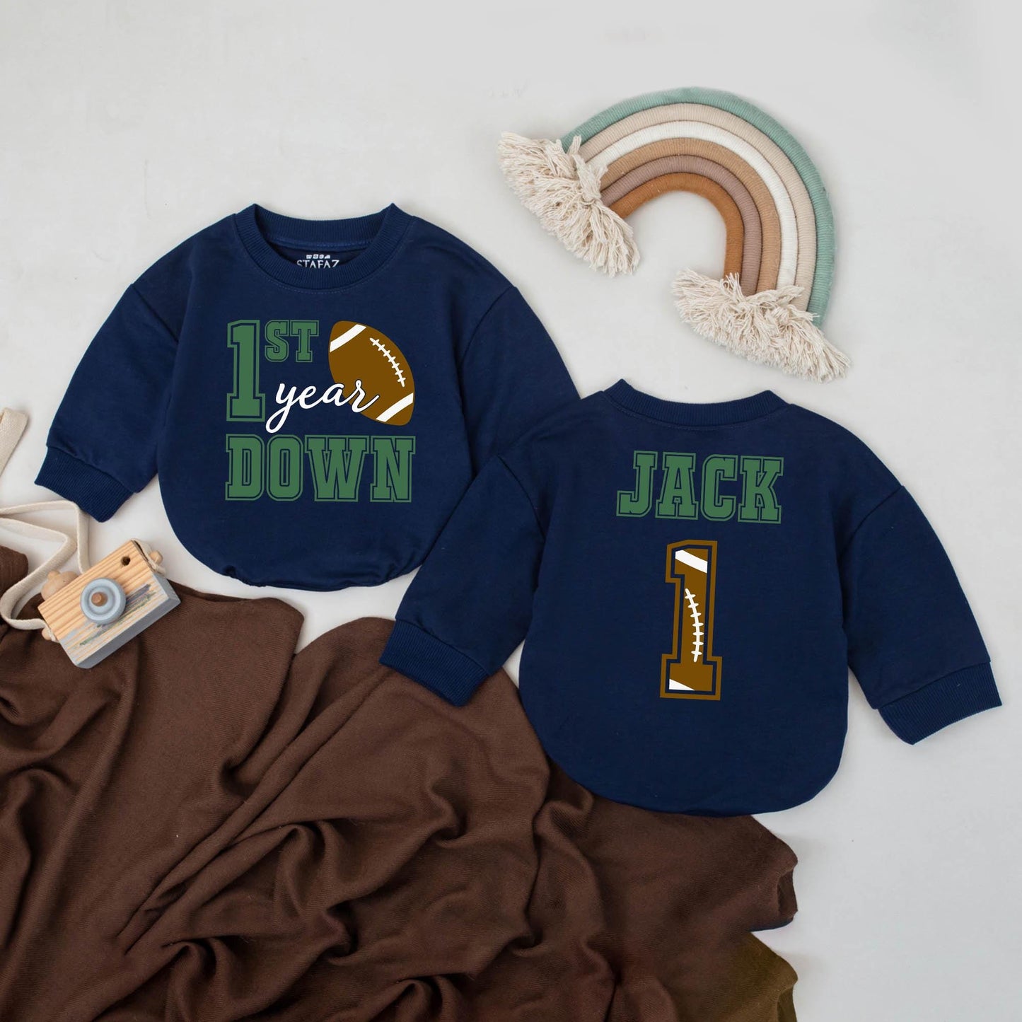 Personalized 1st Year Down Birthday Romper Game Day Baby Bodysuit Football Party Clothes Thoughtful Baby Shower Gift