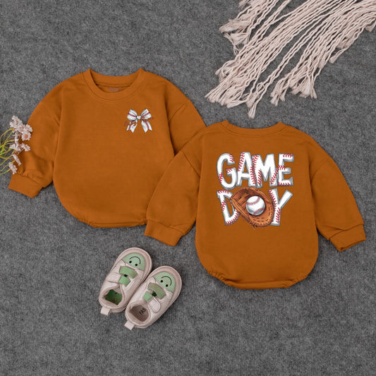 Personalized Baseball Baby Gift Set: Custom Name Bow Outfit | Game Day Newborn Shower Keepsake with Glove & Stitched Ball Design, Sports Baby Girl Top