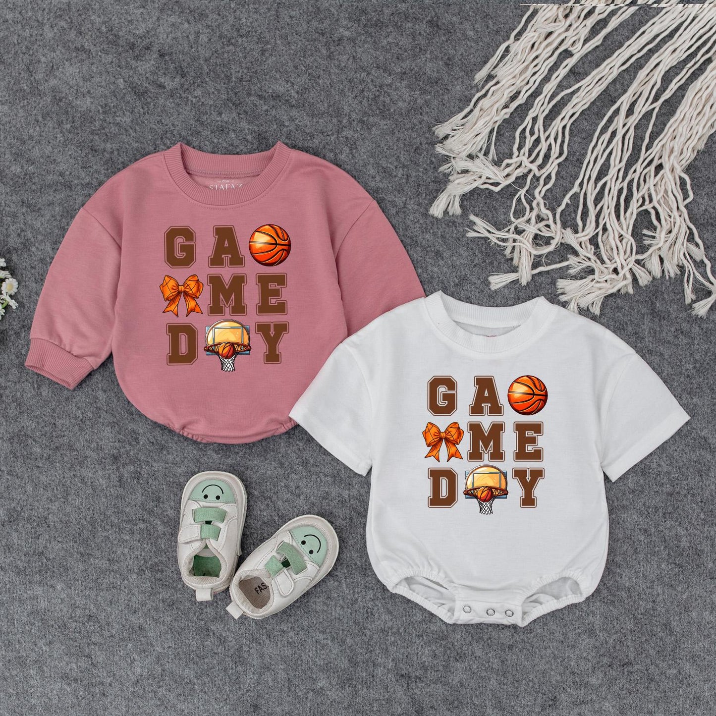 Basketball Game Day Baby Outfit Cute Sports Sweatshirt Romper Set for Baby Girls