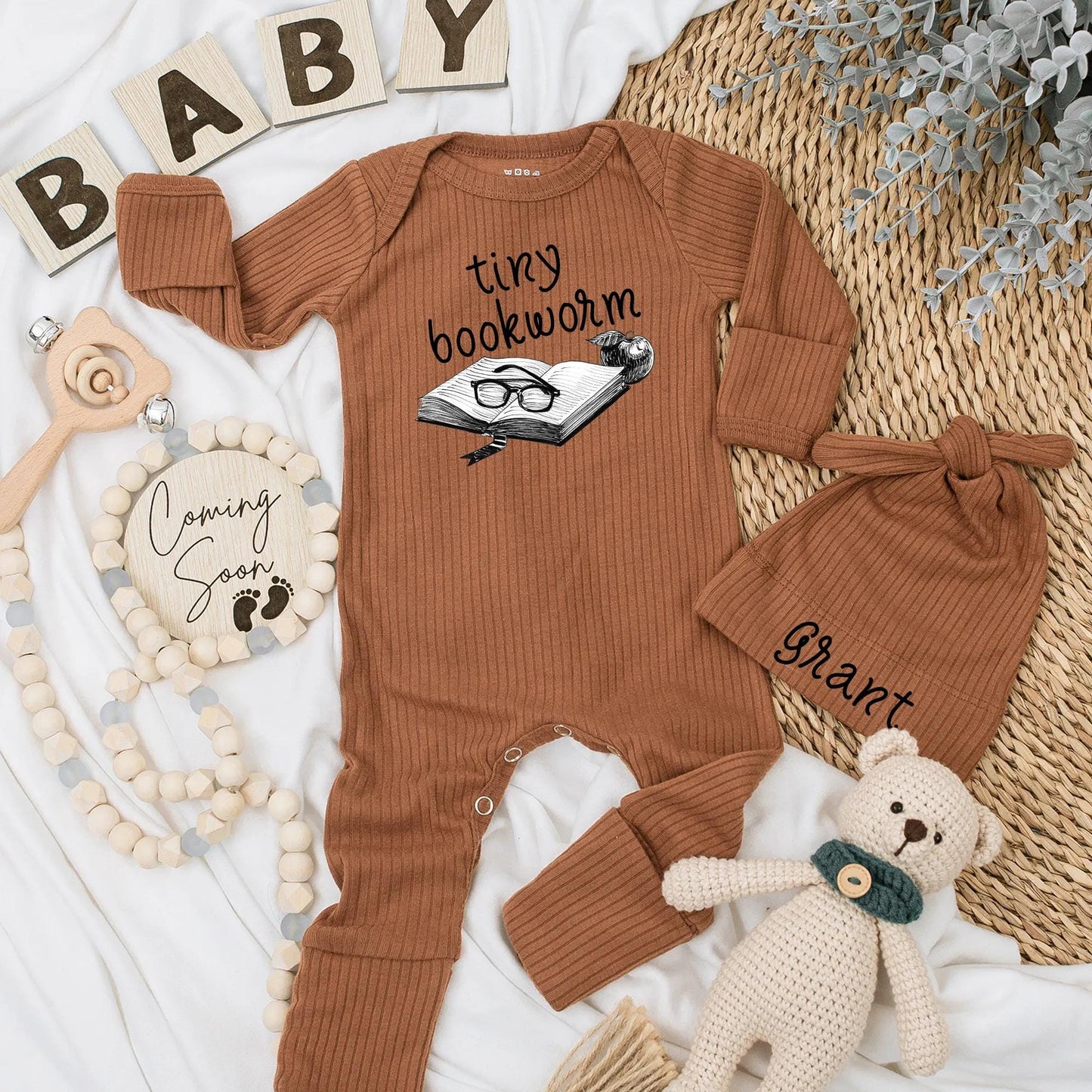 Personalized Tiny Bookworm Baby Bodysuit - Custom Book Lover Newborn Outfit, Reader Gift, Baby Shower, Literary Clothes (139 chars)