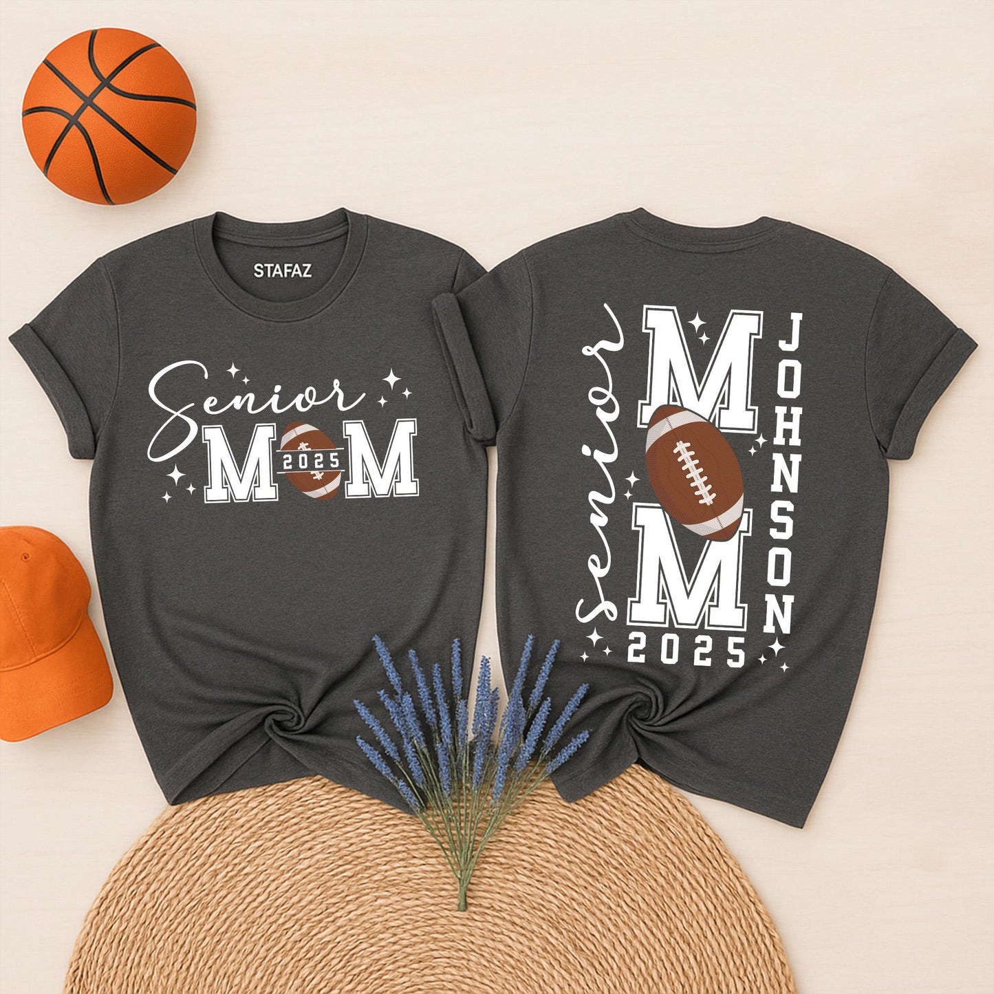 Personalized Senior Football Mom 2025 T-Shirt with Player Name and Number Two-Sided Design Comfortable Game Day Shirt for Senior Graduation