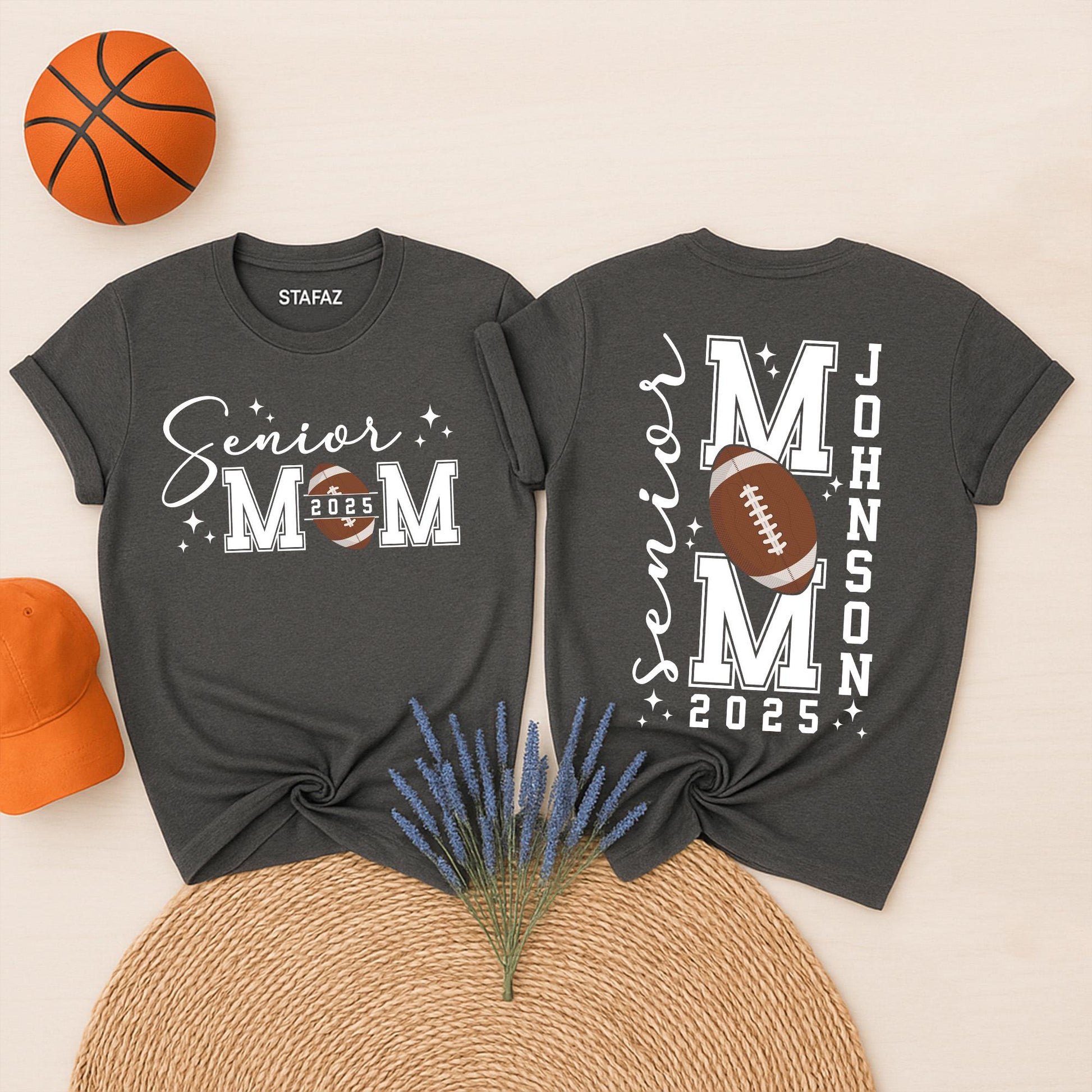 Personalized Senior Football Mom 2025 T-Shirt with Player Name and Number Two-Sided Design Comfortable Game Day Shirt for Senior Graduation