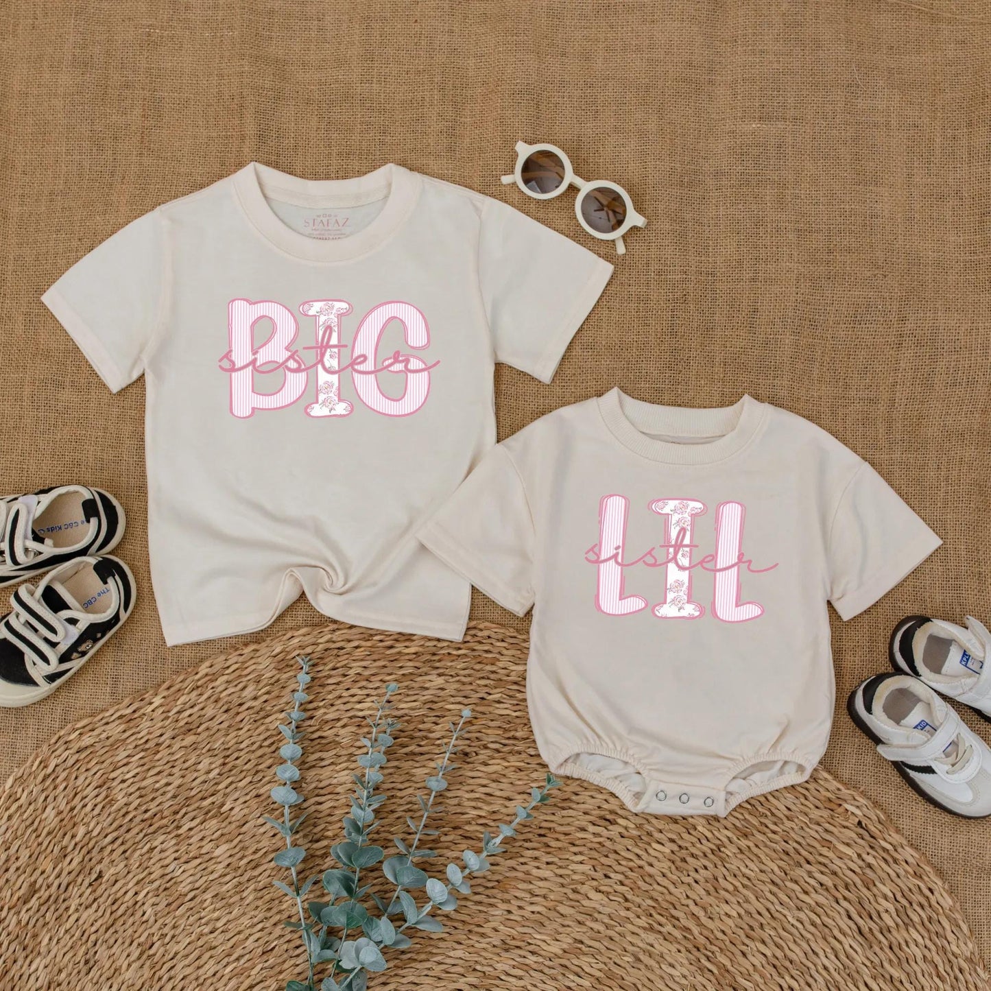 Big Sister Lil Sister Matching Outfit, Cute Baby Bodysuit & Toddler Shirt Set, Trendy Sibling Reveal Gift for Girls, Pink & White, Comfy Cotton (139 chars)