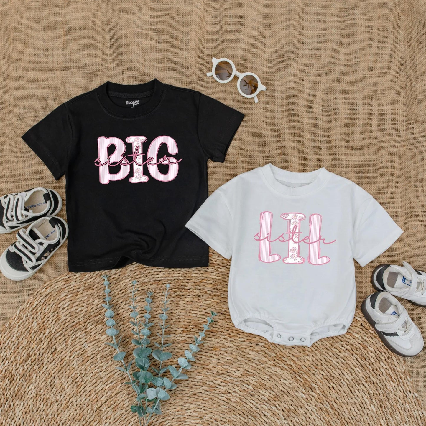Big Sister Lil Sister Matching Outfit, Cute Baby Bodysuit & Toddler Shirt Set, Trendy Sibling Reveal Gift for Girls, Pink & White, Comfy Cotton (139 chars)