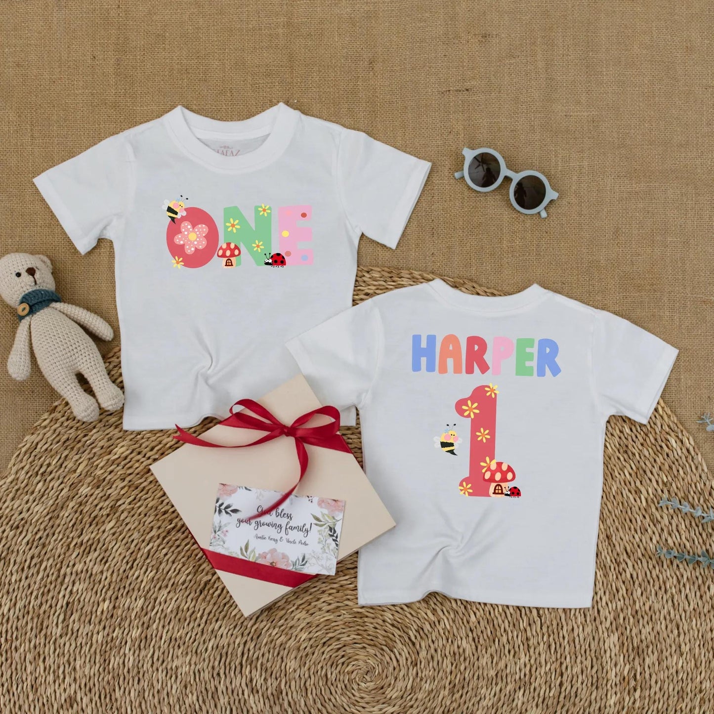 Personalized Baby Girl First Birthday Romper Summer Bug Bodysuit Cake Smash Outfit Cute Ladybug Wildflower Garden Party Gift