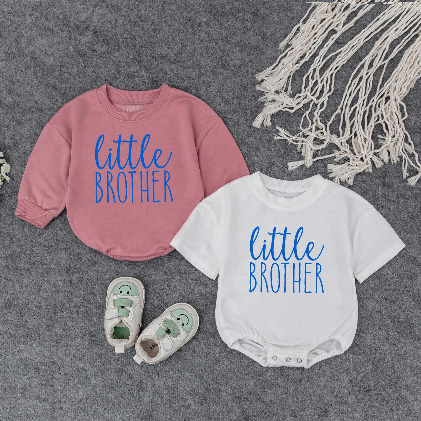 Retro Lil Brother Baby Outfit Newborn Romper for Boys First Birthday Gift Soft Cotton