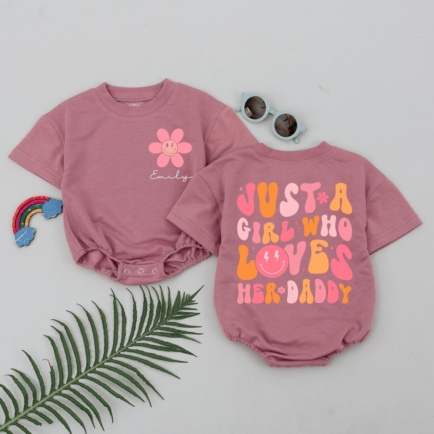 Daddy's Girl Romper: A Sweet First Father's Day Gift for Baby Emily, Featuring Smiley Flower & Cheerful Graphics—Modern Infant Outfit, Shower Present (139 chars)