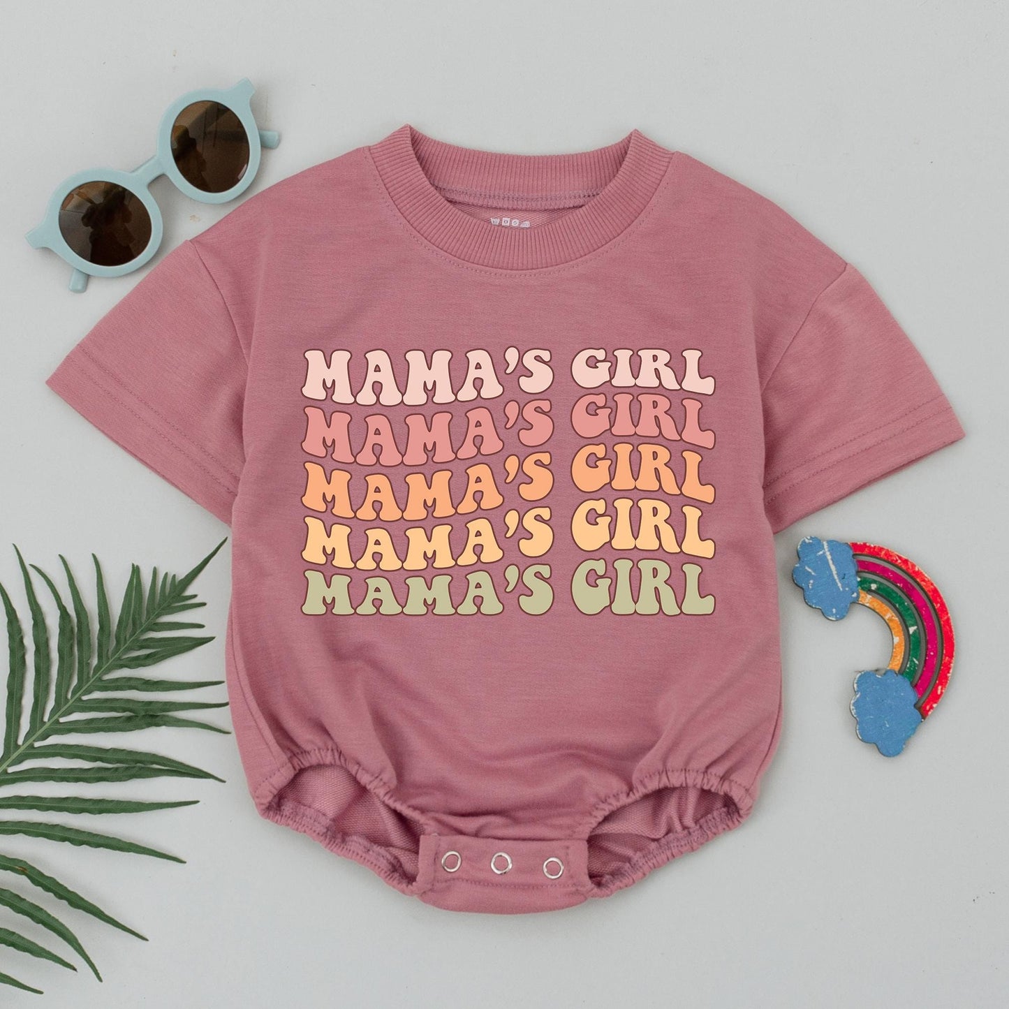 Mama's Girl Retro Baby Romper - Pink, Peach, Yellow & Green Wavy Bodysuit Baby Girl Shower Gift Mom Outfits