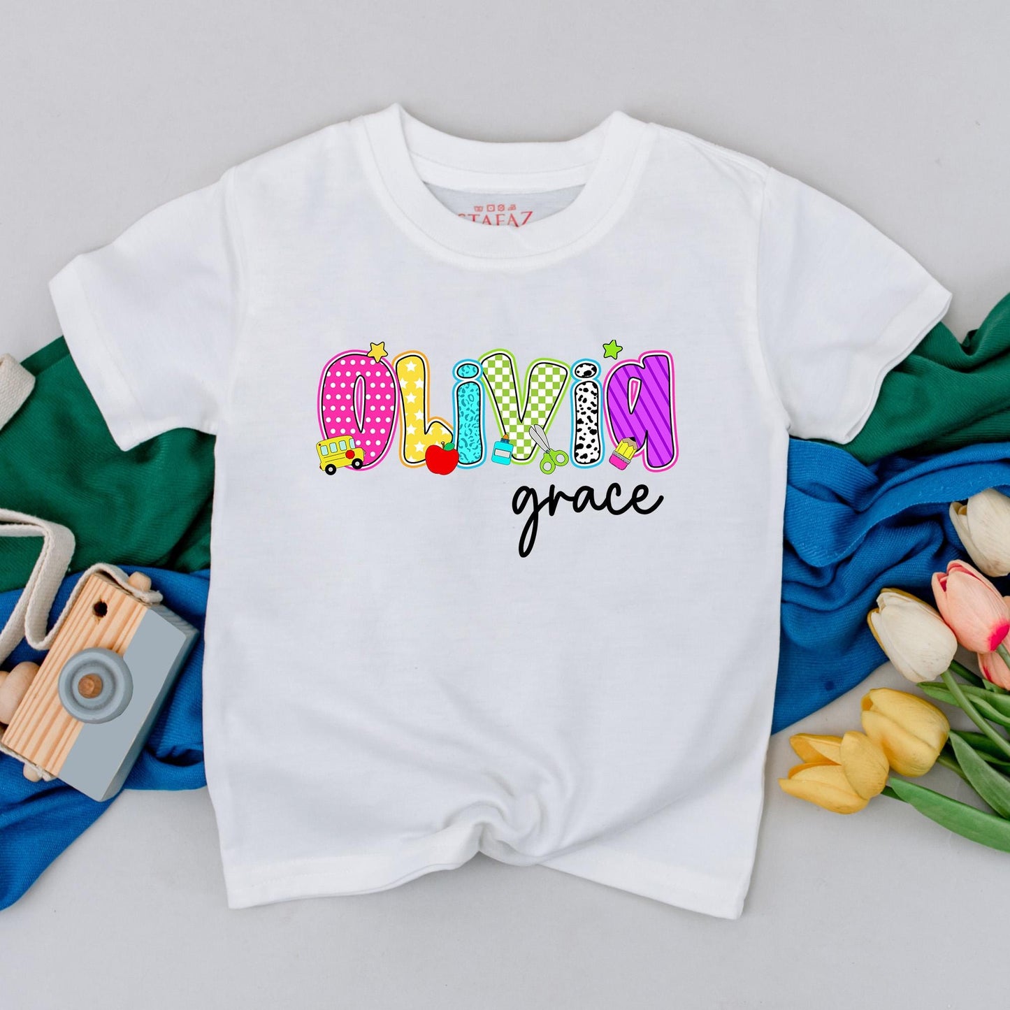 Customizable Back to School Name T-Shirt Cute Toddler Tee for Girls Preschool Kindergarten Outfit First Day School Gift