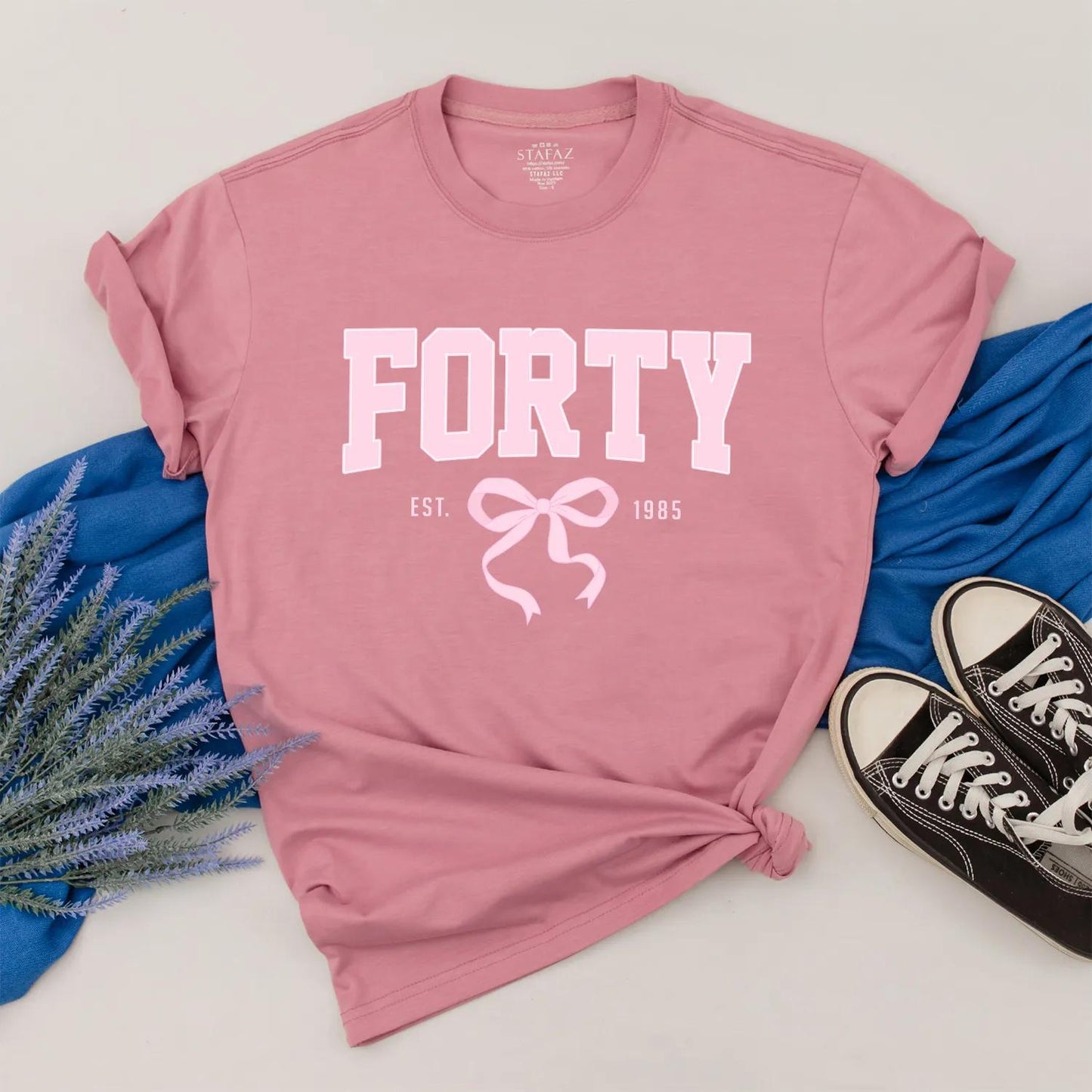 Forty Birthday Shirt for Her, Vintage Pink Bow Design, Custom 1985 Birthday Gift Outfit, 40th Birthday Clothes