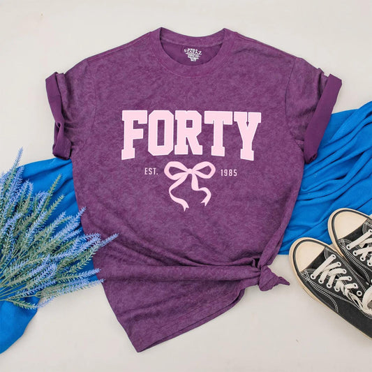 Forty Birthday Shirt for Her, Vintage Pink Bow Design, Custom 1985 Birthday Gift Outfit, 40th Birthday Clothes