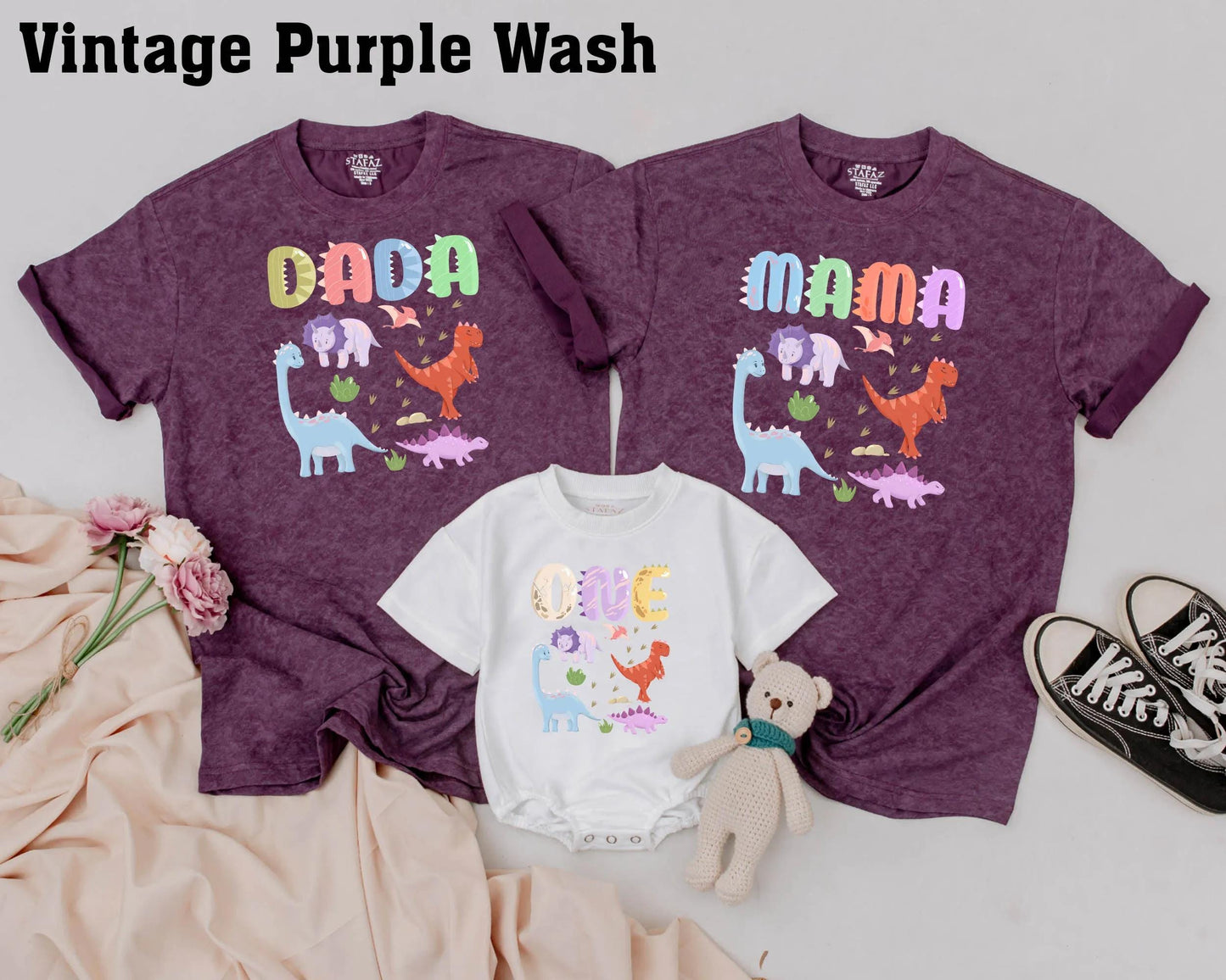 Dinosaur Family Matching Birthday Outfits Baby First Birthday Mommy and Me Colorful Jurassic Theme Party