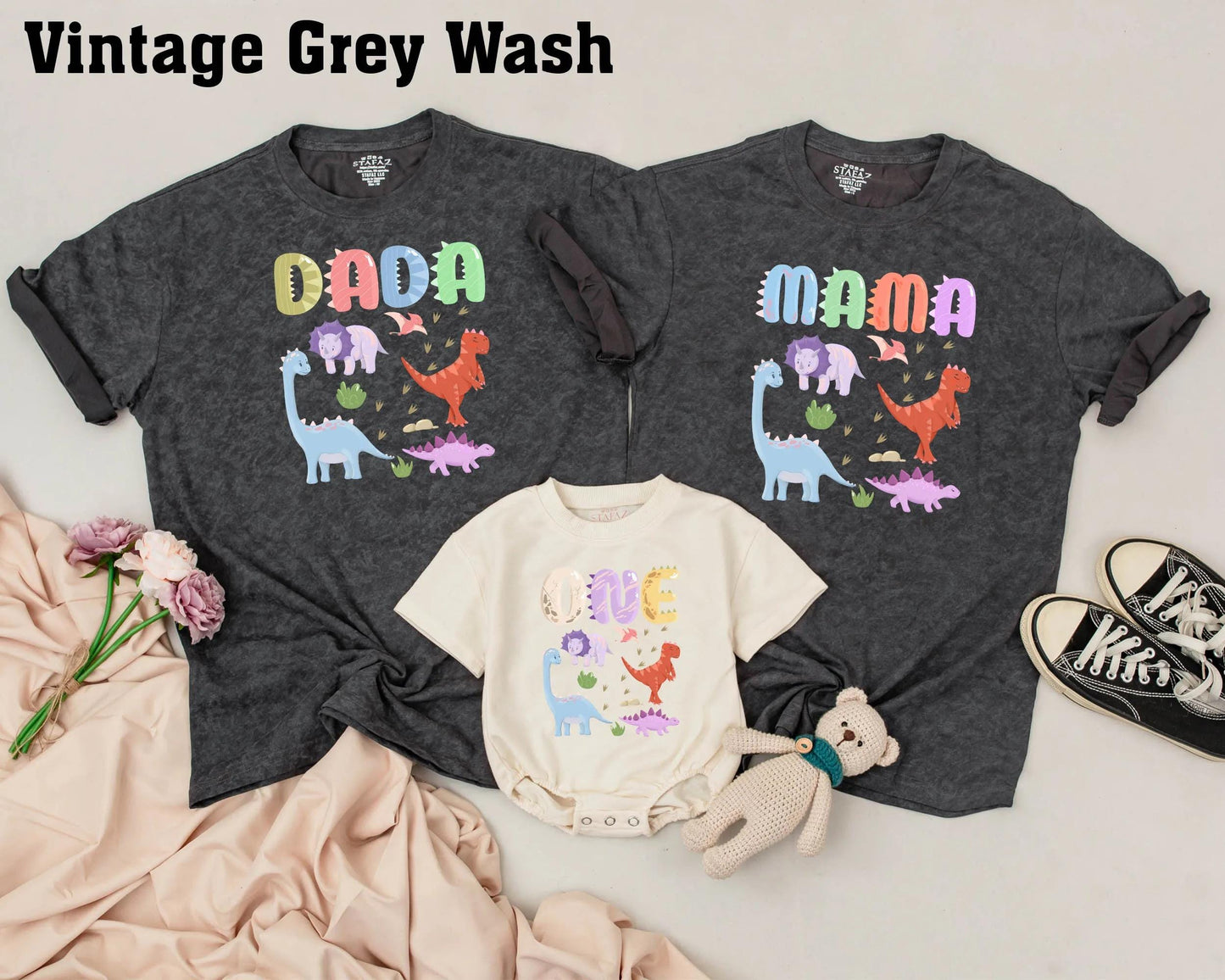 Dinosaur Family Matching Birthday Outfits Baby First Birthday Mommy and Me Colorful Jurassic Theme Party