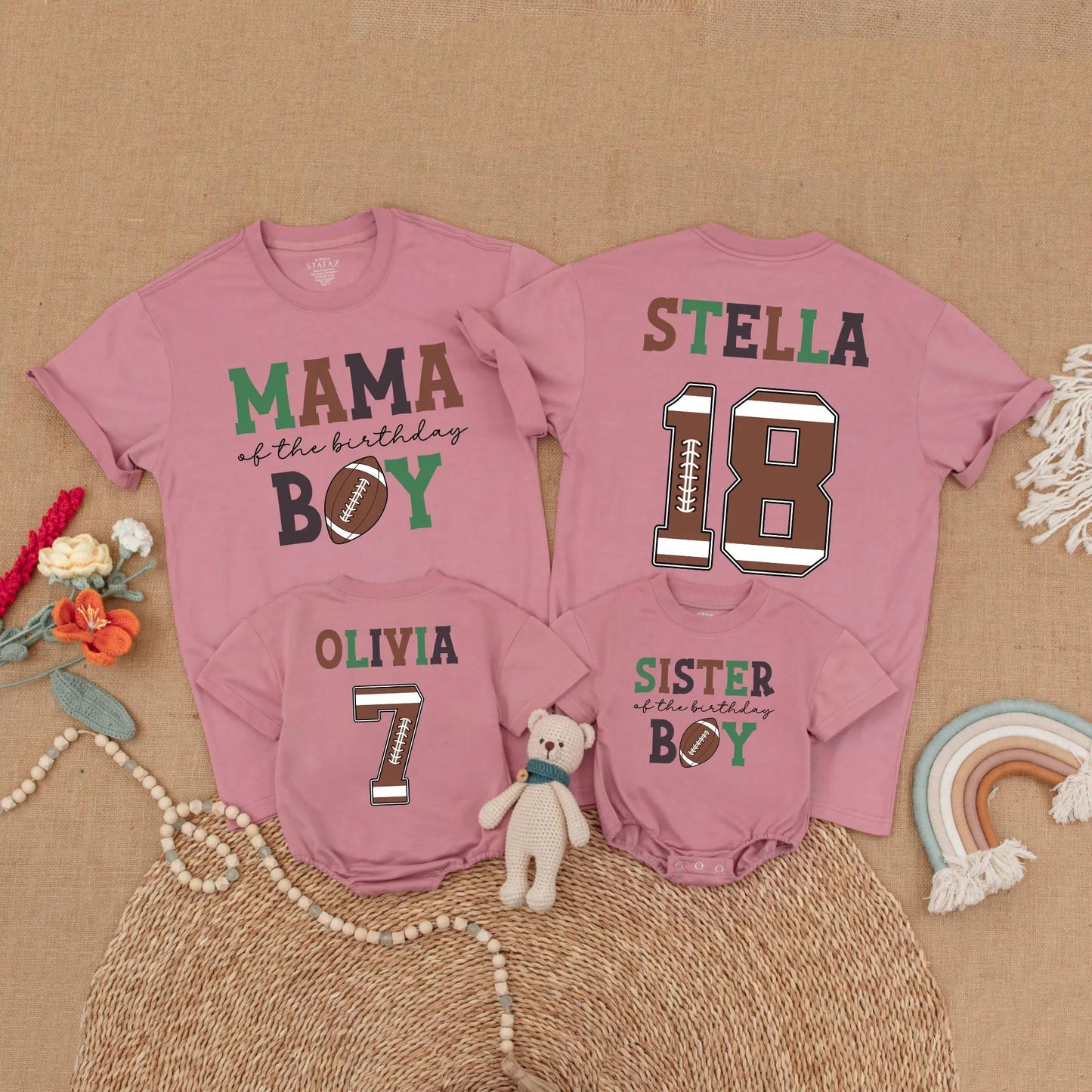 Football First Birthday Matching Family Shirts, Custom Name Number One Year Old Outfit, Birthday Boy Romper, First Birthday Party Gift, Sports Theme (138 chars)