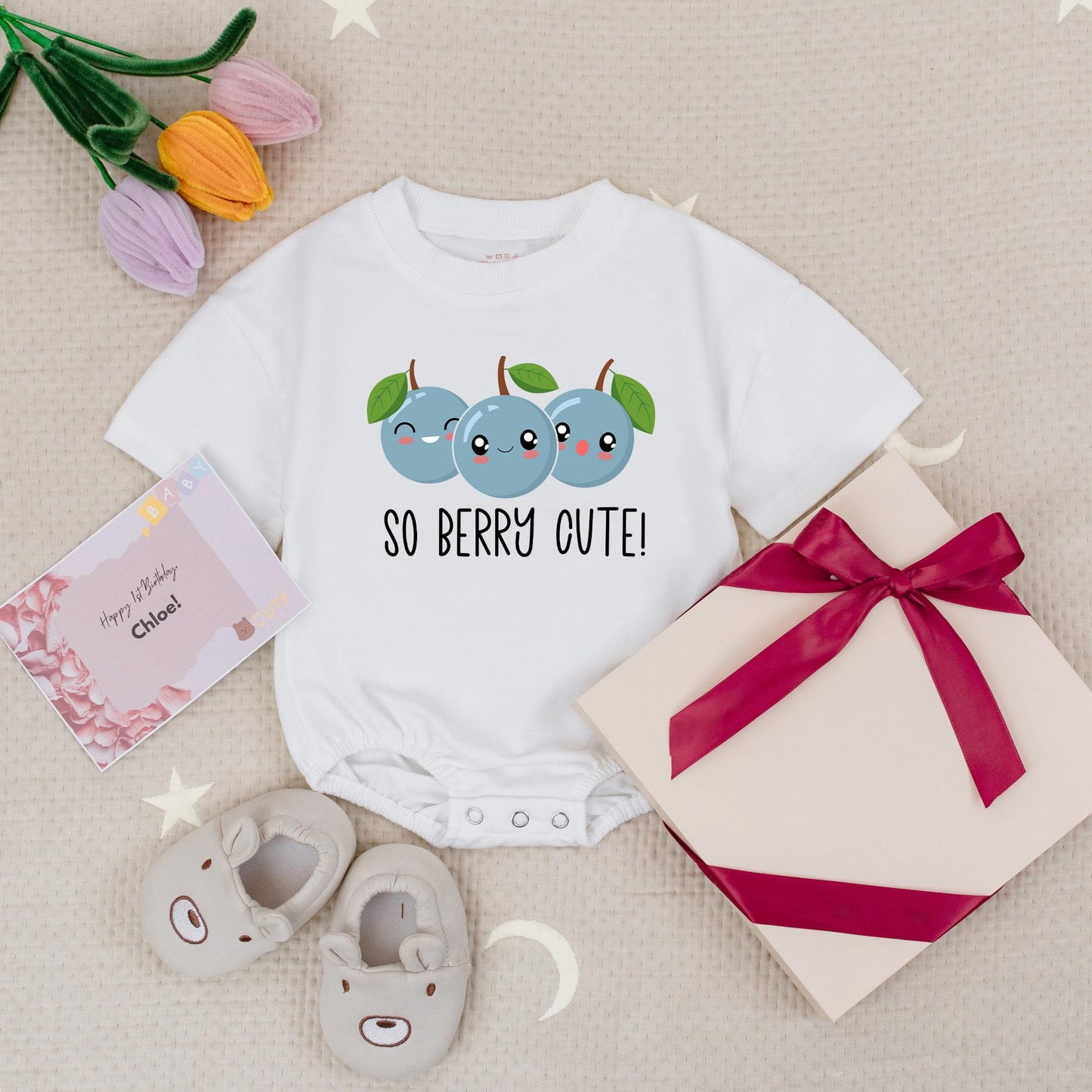 So Berry Cute Romper: Smiling Blueberry Baby Outfit, Fruit Babysuit, Sweet Take Home Clothes, Cartoonish Design for Little Girls, Comfortable Cotton Blend