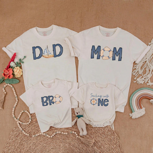 Sailing Into One Birthday Matching Family Shirts, Ahoy Nautical Theme, Custom Name 1st Birthday Boy Outfit, Ocean Adventure Cake Smash, First Mate Party