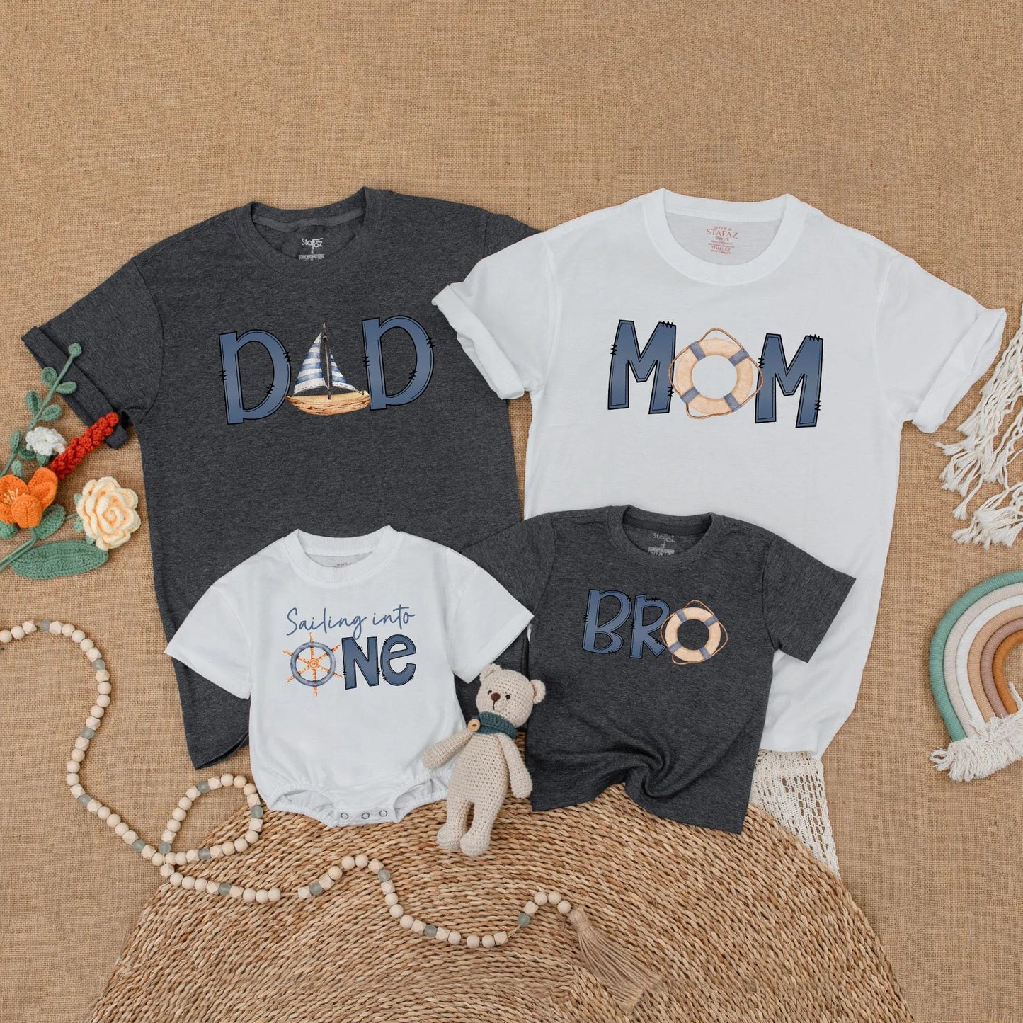 Sailing Into One Birthday Matching Family Shirts, Ahoy Nautical Theme, Custom Name 1st Birthday Boy Outfit, Ocean Adventure Cake Smash, First Mate Party