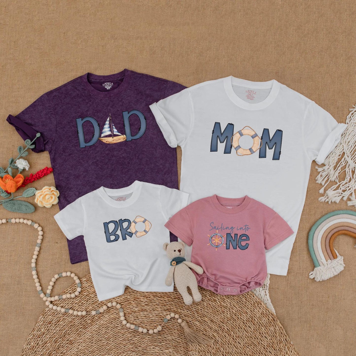 Sailing Into One Birthday Matching Family Shirts, Ahoy Nautical Theme, Custom Name 1st Birthday Boy Outfit, Ocean Adventure Cake Smash, First Mate Party