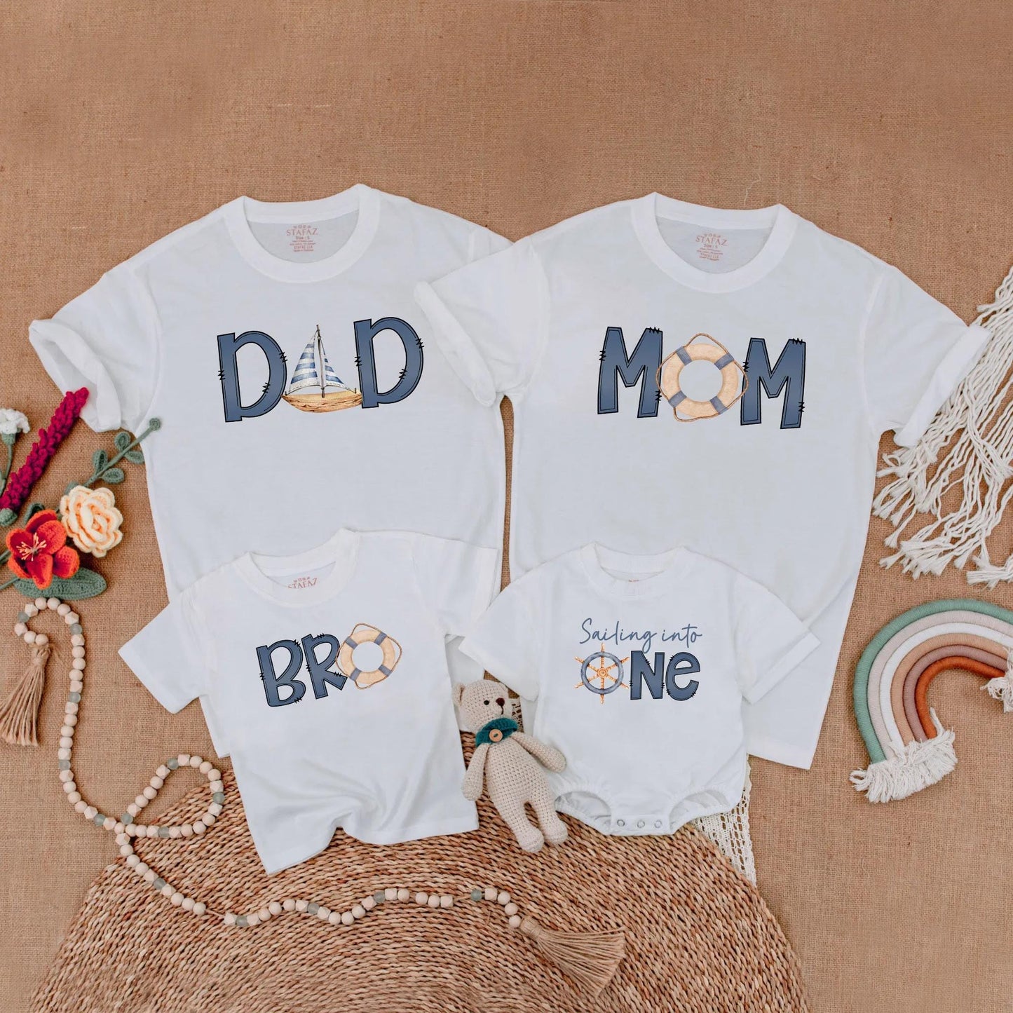 Sailing Into One Birthday Matching Family Shirts, Ahoy Nautical Theme, Custom Name 1st Birthday Boy Outfit, Ocean Adventure Cake Smash, First Mate Party