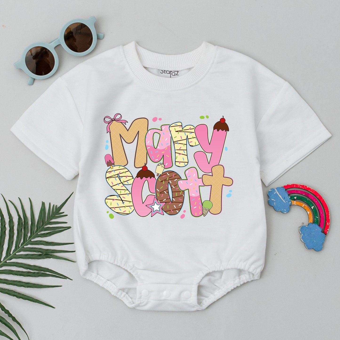 Personalized Ice Cream Summer Baby Bubble Romper Sweet Cherry Sprinkle Donut Birthday Girl Clothes Newborn Outfit Baby Shower Gift