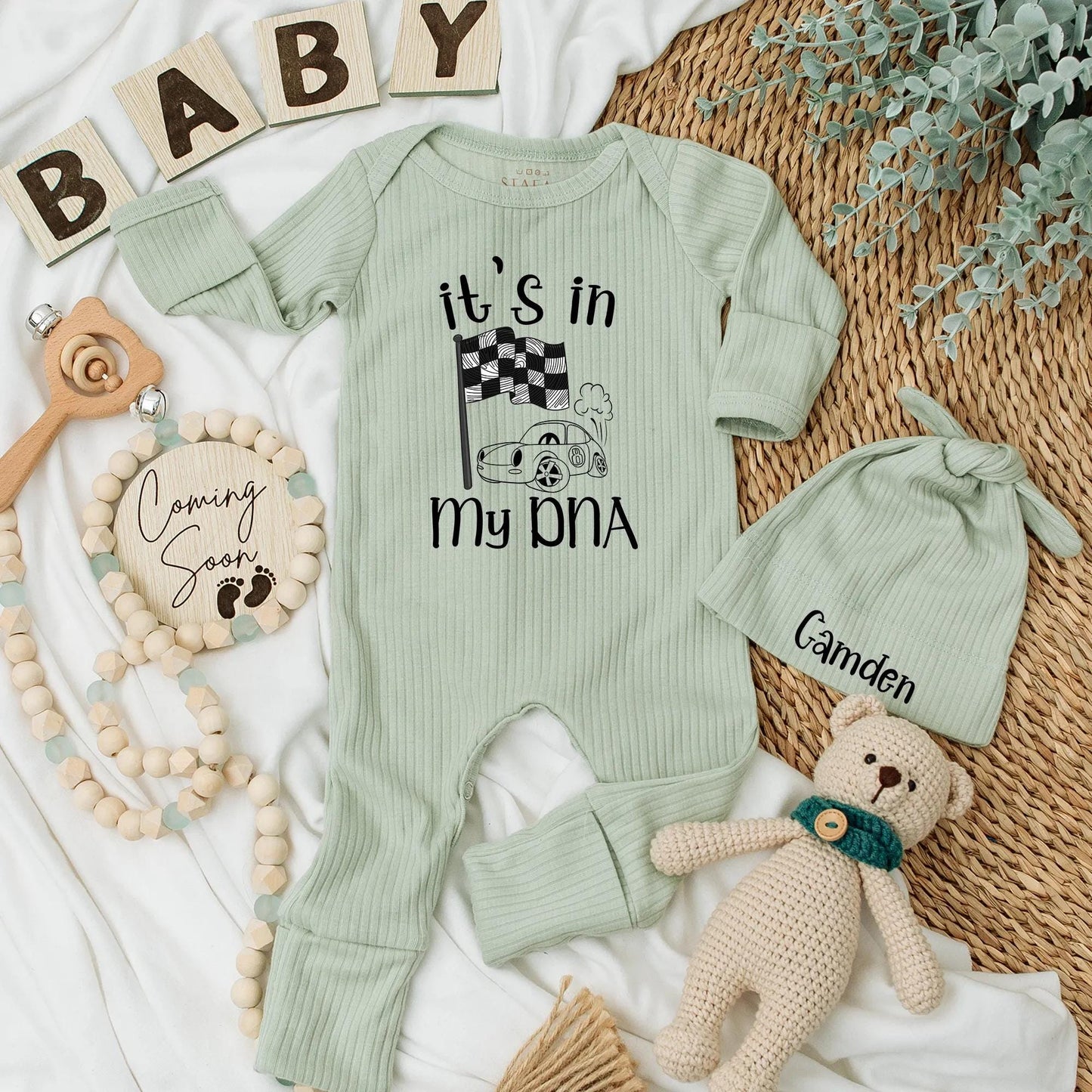 It's in My DNA Racing Baby Bodysuit - Personalized Race Car Newborn Outfit, Racer Baby Boy Clothes, Baby Shower Gift