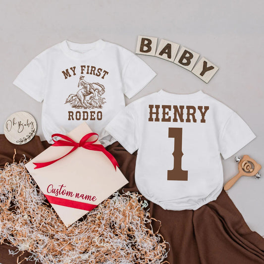 Custom My First Rodeo Bubble Romper Western 1st Birthday Outfit Cowboy Theme Baby Shower Gift Clothes