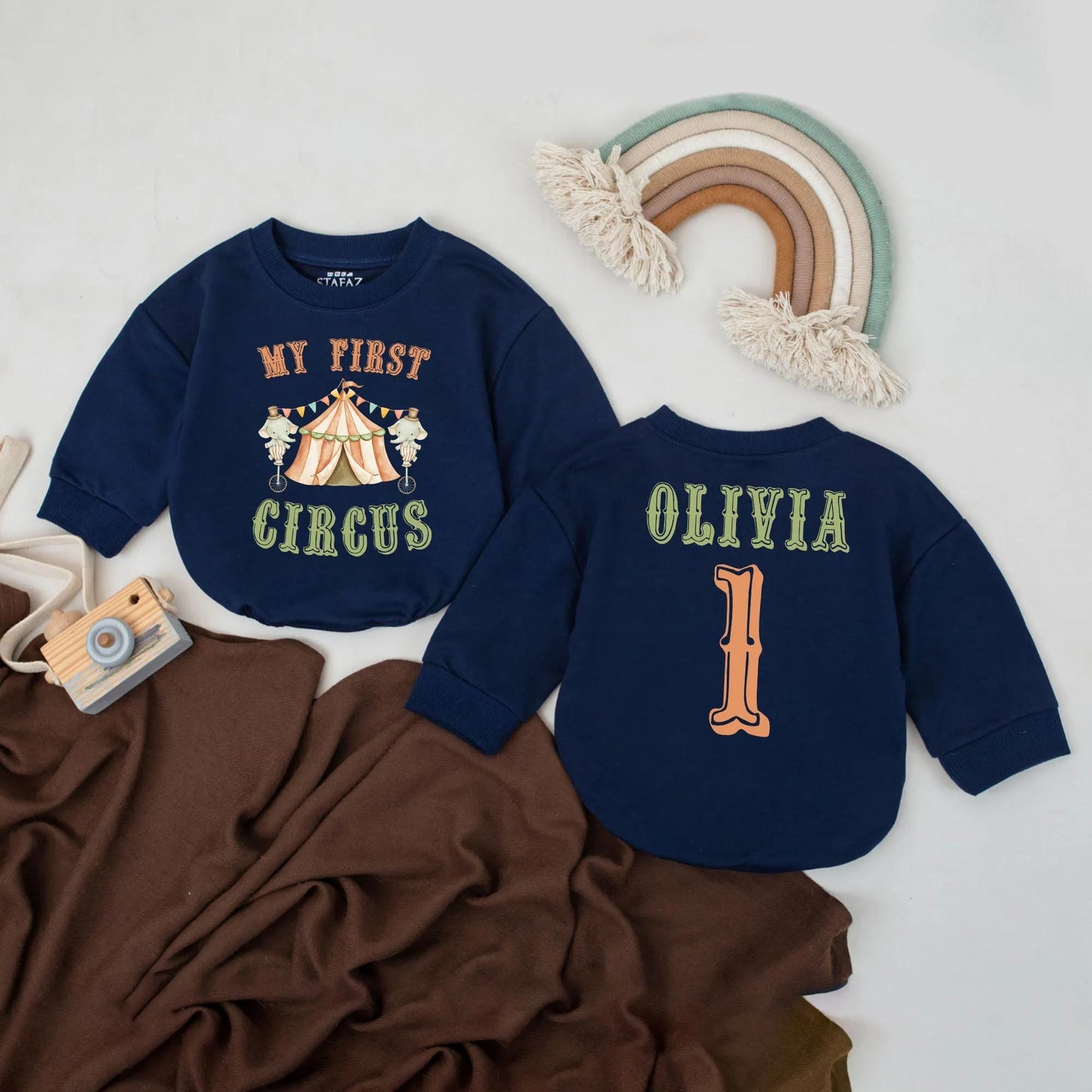 My First Circus Romper Personalized 1st Birthday Outfit Retro Carnival Tent Theme Custom Name Celebration Clothes Baby