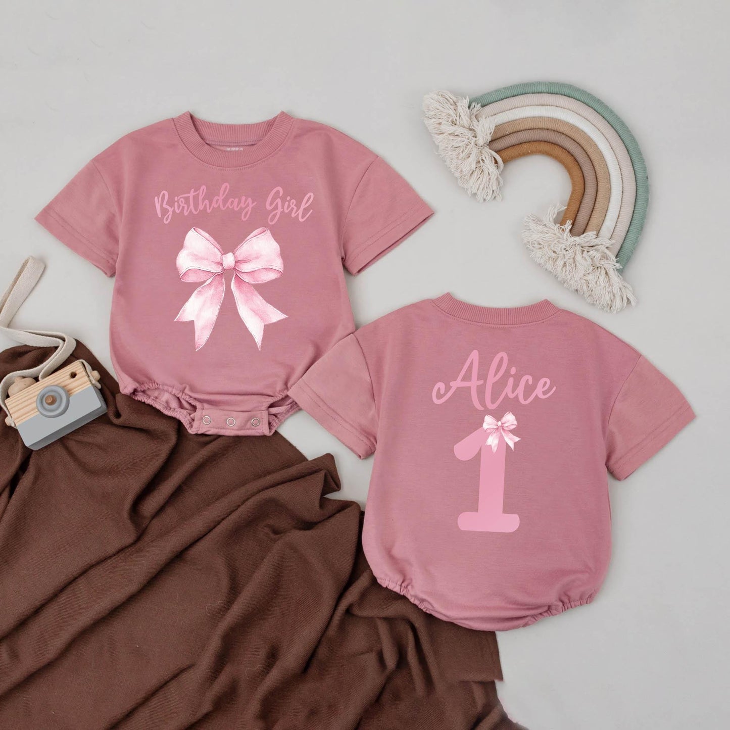 Personalized Bow Birthday Romper ā Retro Girl Outfit, Baby Bubble Romper, Cute Birthday Clothes, Baby Shower Gift