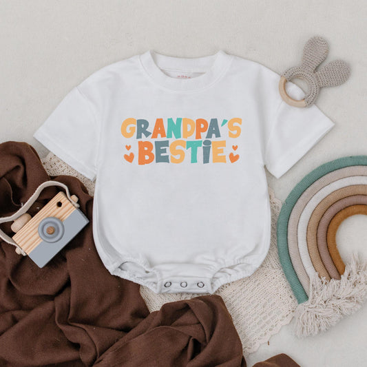 Grandpa's Bestie Bubble Romper Baby Boy Announcement Outfit Newborn Grandpa Gift Soft Cotton Comfortable Baby Shower Reveal