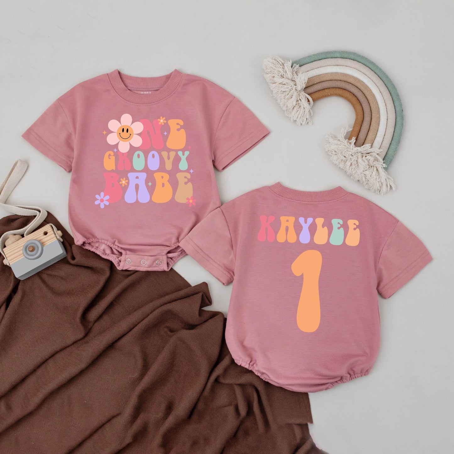 Groovy Babe First Birthday Romper Personalized Name Retro Baby Girl Outfit Flower Power 1st Birthday Gift Custom Baby Girl Clothes