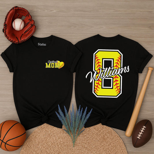 Personalized Softball Mom Shirt with Custom Name and Number Game Day Fan Apparel Gift for Women and Softball Girls to Wear Proudly