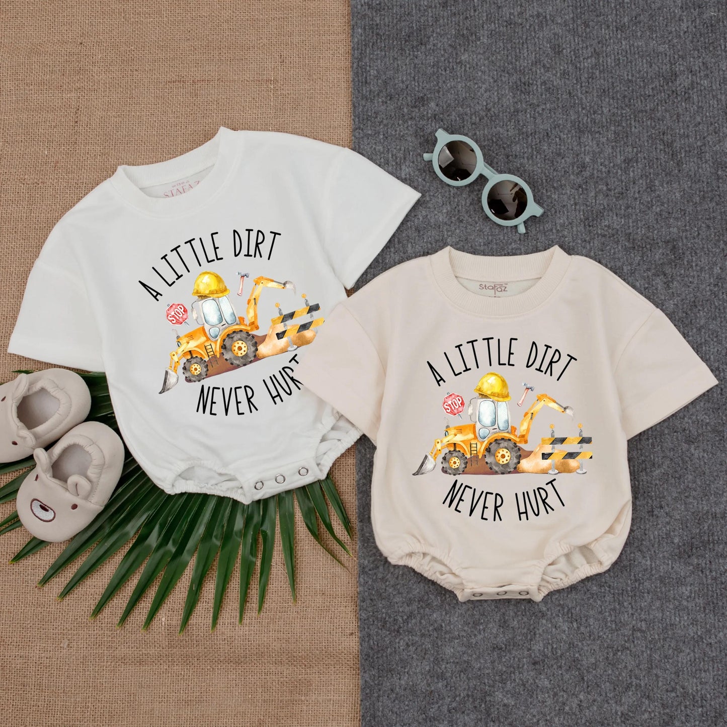 Farm Boy Tractor Bodysuit Romper Country Style "A Little Dirt Never Hurt" Baby Boy Clothes Green Tractor Outfit Infant