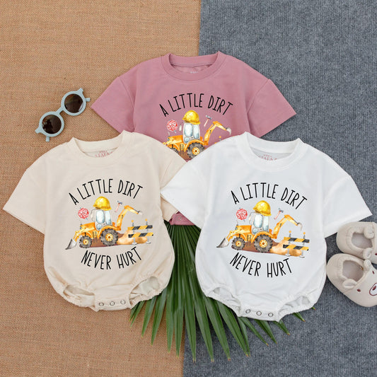 Farm Boy Tractor Bodysuit Romper Country Style "A Little Dirt Never Hurt" Baby Boy Clothes Green Tractor Outfit Infant