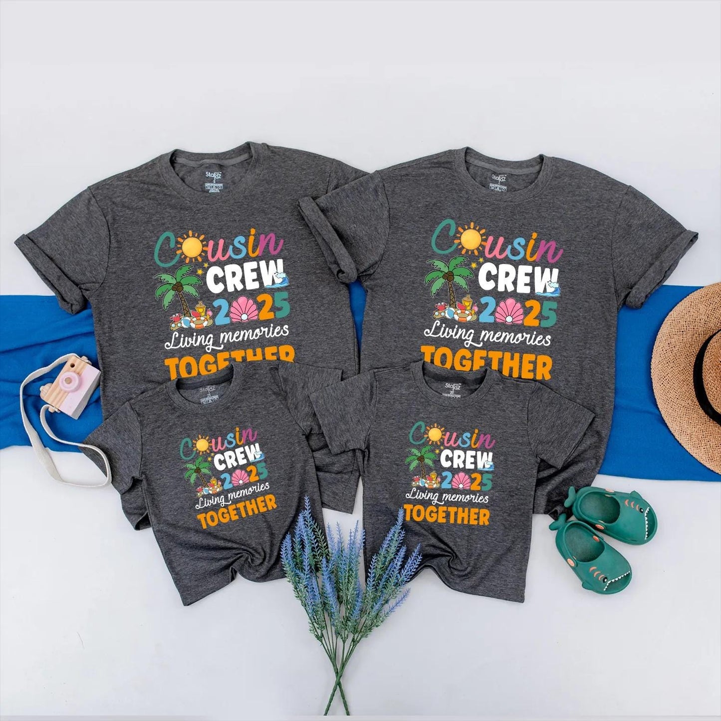 Cousin Crew 2025 Matching Family Vacation Shirts, Living Memories Together Tee, Fun Beach Trip Tops, Summer Reunion Outfit, Peach Seashell Design