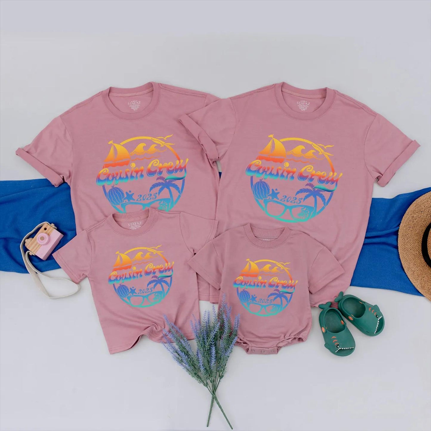 Cousin Crew 2025 Matching Family Beach Tropical Outfits Summer Vacation Cruise Retro Cousin Shirts for Kids