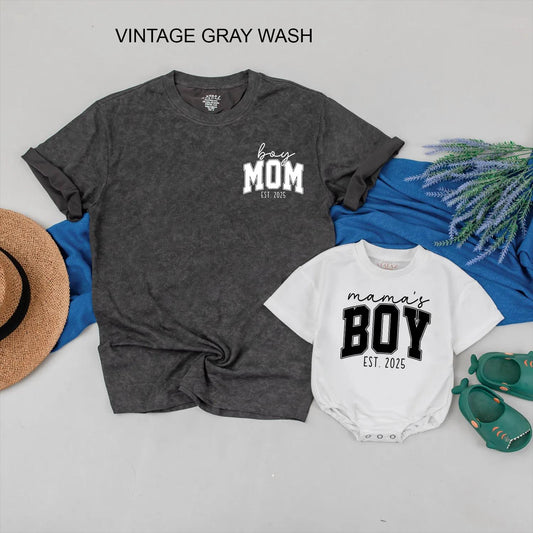 Boy Mom and Mama's Boy Matching Shirts Est. 2025 Custom Mommy and Me Outfits for Baby Boys Cute Matching Family Clothing