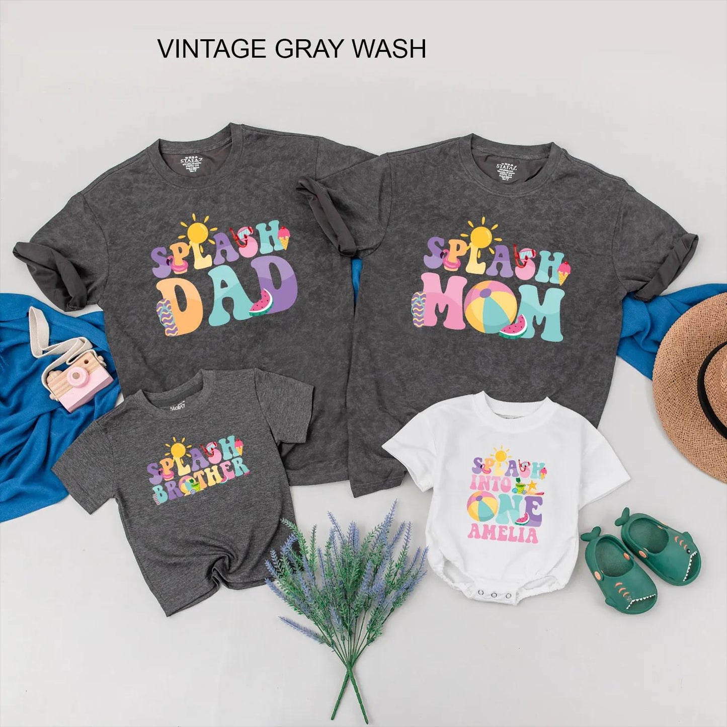 Splash into ONE Birthday Matching Family Shirts Custom Summer Pool Party Outfit Personalized Tropical Vacation Clothes Baby Girl Gift
