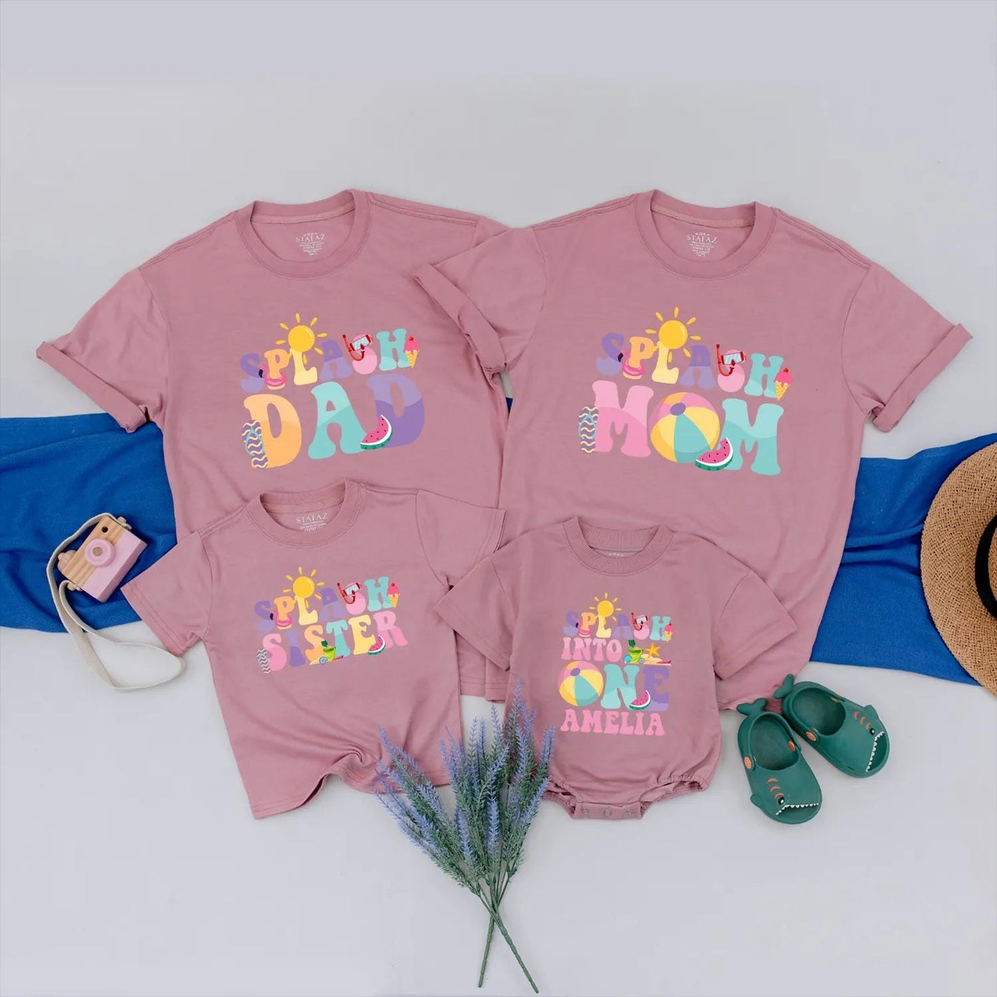 Splash into ONE Birthday Matching Family Shirts Custom Summer Pool Party Outfit Personalized Tropical Vacation Clothes Baby Girl Gift