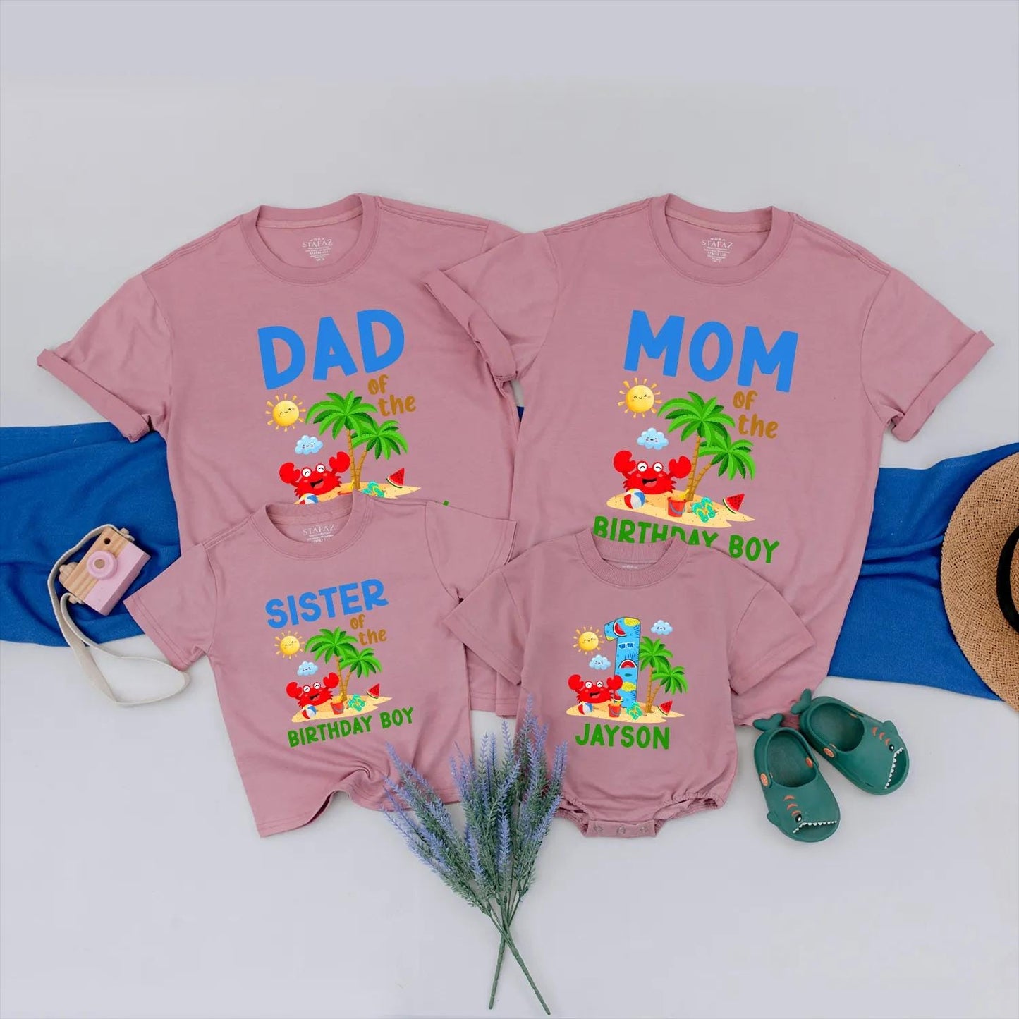 Beach Birthday Family Matching Shirts Crab and Beach Ball Summer Party Outfits Custom Gift for 1st Birthday Boy