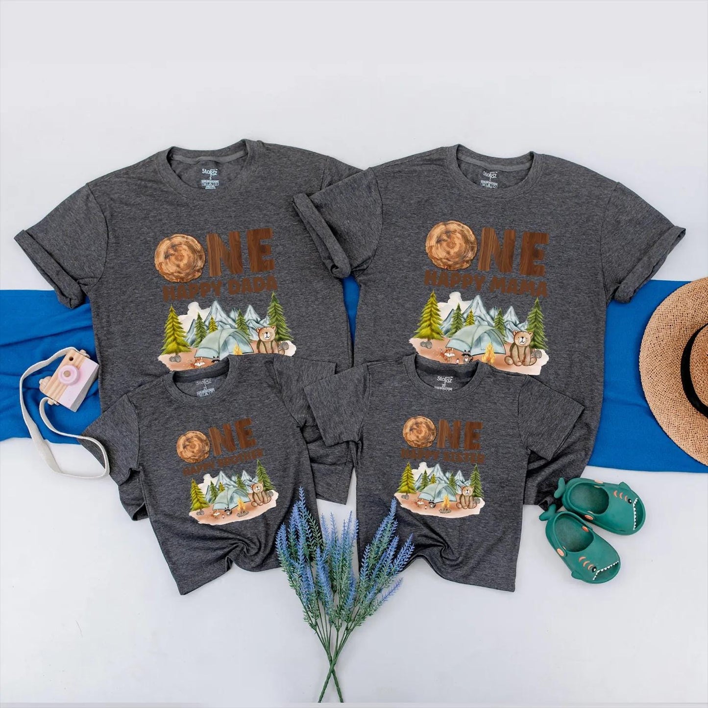 Matching Family Camping First Birthday Shirts, One Happy Camper Outfit, Personalized 1st Birthday Boy Tee, Custom Name, Camp Party Clothes
