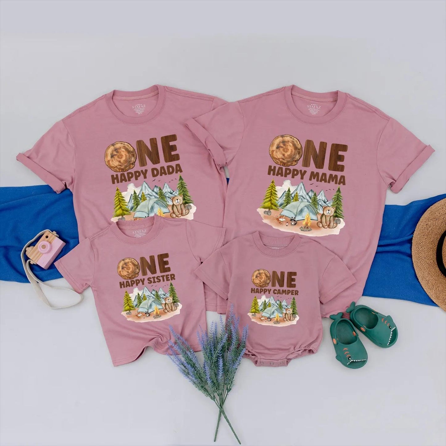 Matching Family Camping First Birthday Shirts, One Happy Camper Outfit, Personalized 1st Birthday Boy Tee, Custom Name, Camp Party Clothes