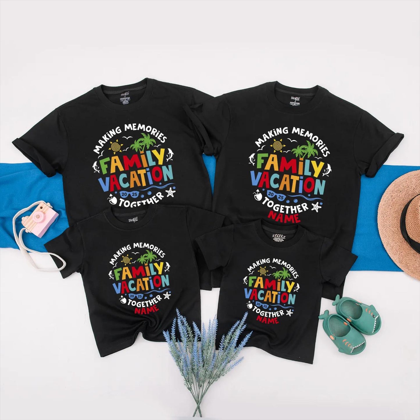 Matching Family Vacation 2025 Shirts, Personalized Beach Trip Outfits for Summer Holiday Memories, Custom Names Cotton Comfortable Set