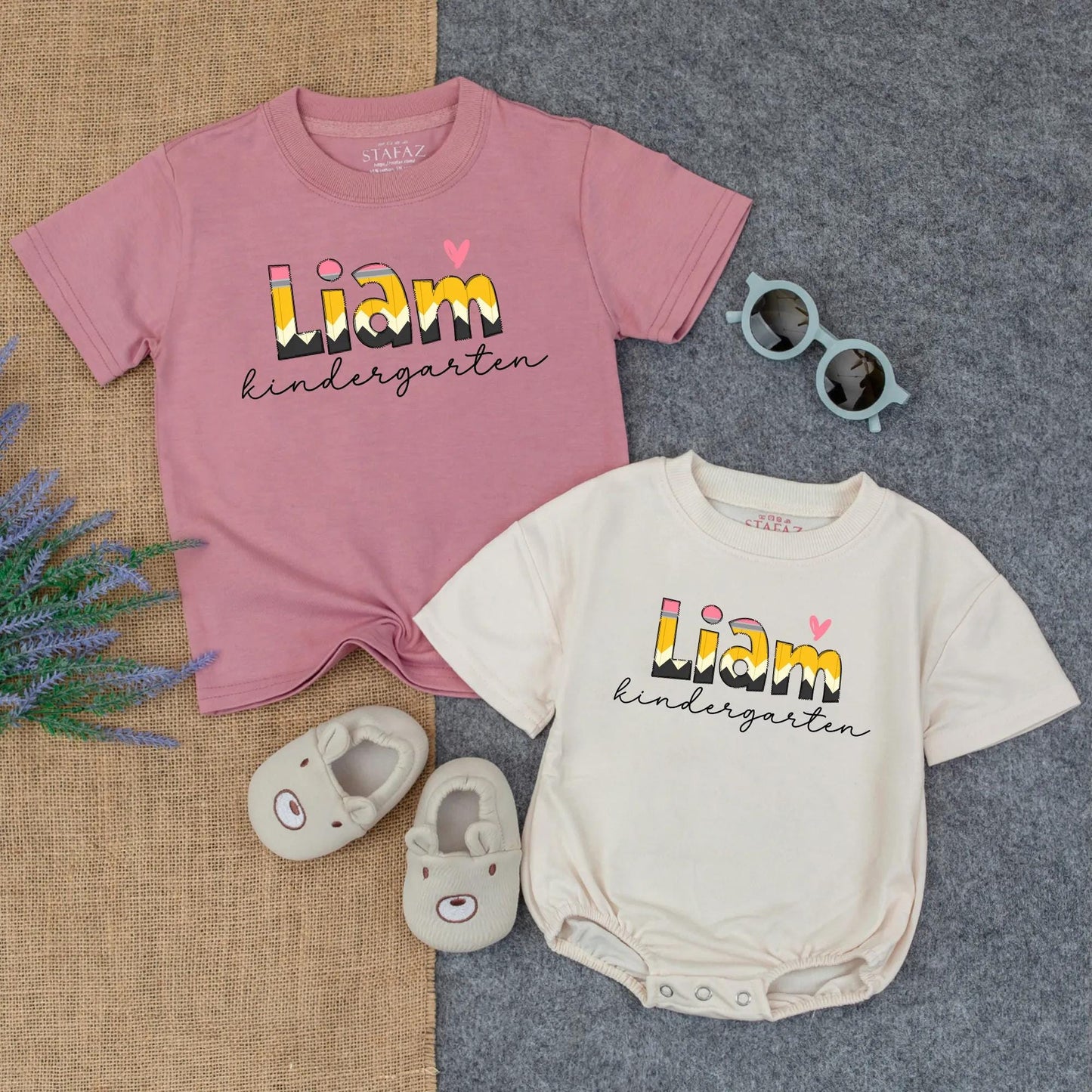 Custom Pencil Doodle Name Romper First Day of School Outfit Baby Toddler Boy Girl Back to School Shirt