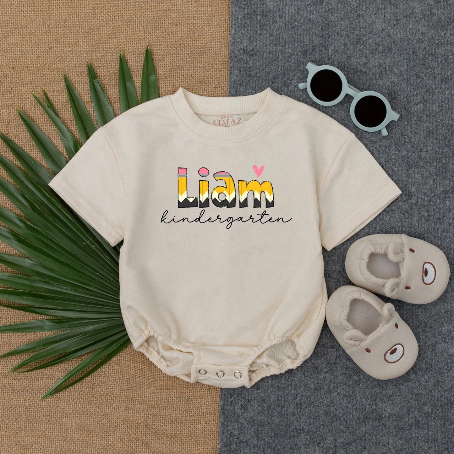 Custom Pencil Doodle Name Romper First Day of School Outfit Baby Toddler Boy Girl Back to School Shirt