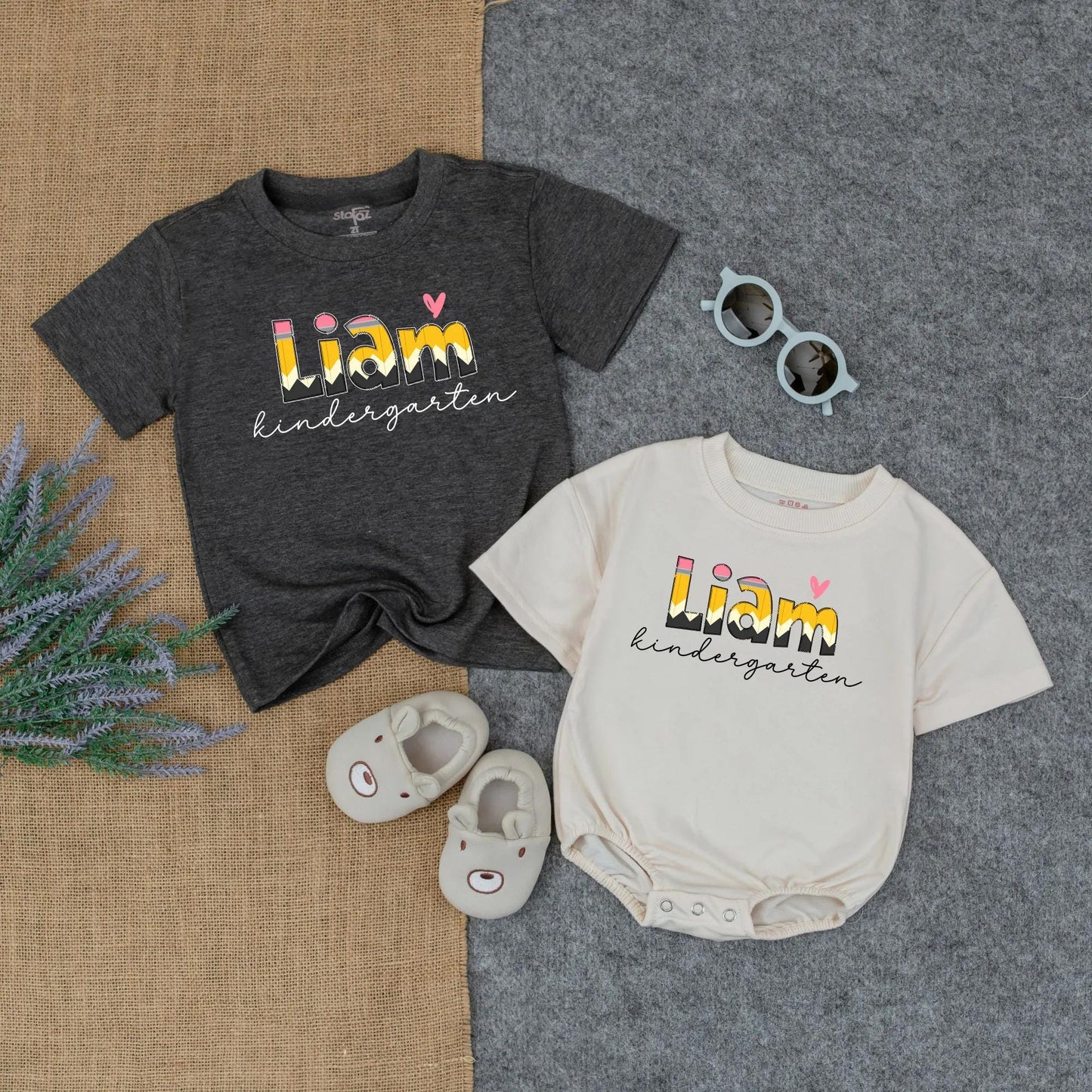 Custom Pencil Doodle Name Romper First Day of School Outfit Baby Toddler Boy Girl Back to School Shirt