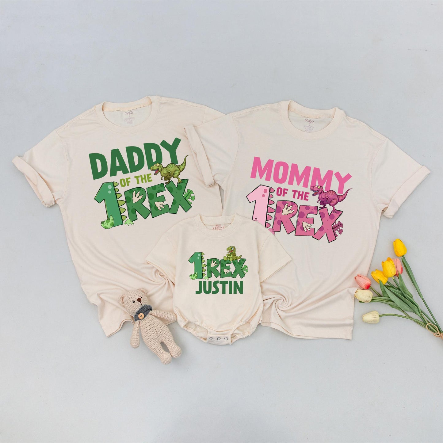 Personalized One Rex Dinosaur Family Birthday Shirts Matching 1 Rex Birthday Tee Dinosaur Theme First Birthday Matching Family Outfit