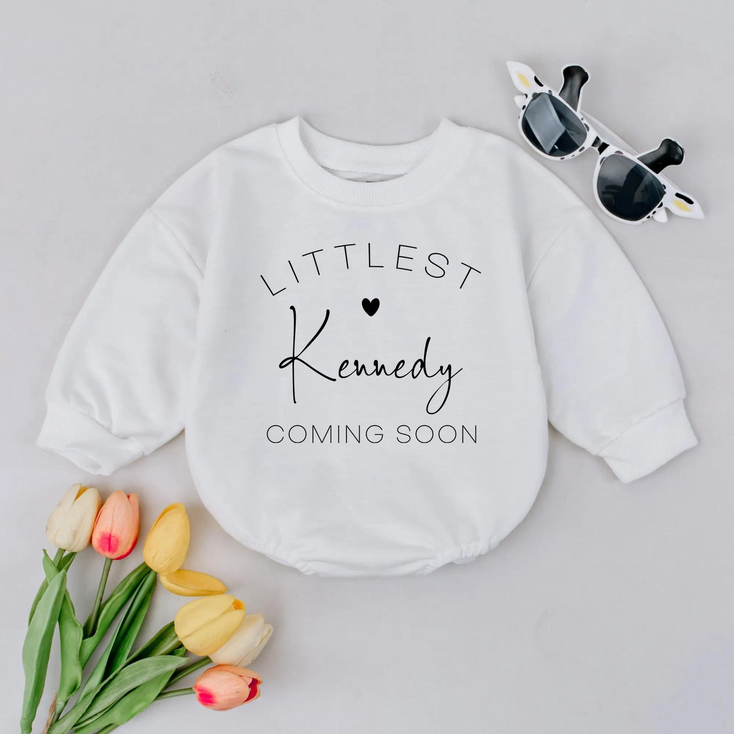 Personalized Littlest Baby Coming Soon Romper Reveal Gift Custom Name Pregnancy Announcement Outfit Baby Shower Idea Cotton