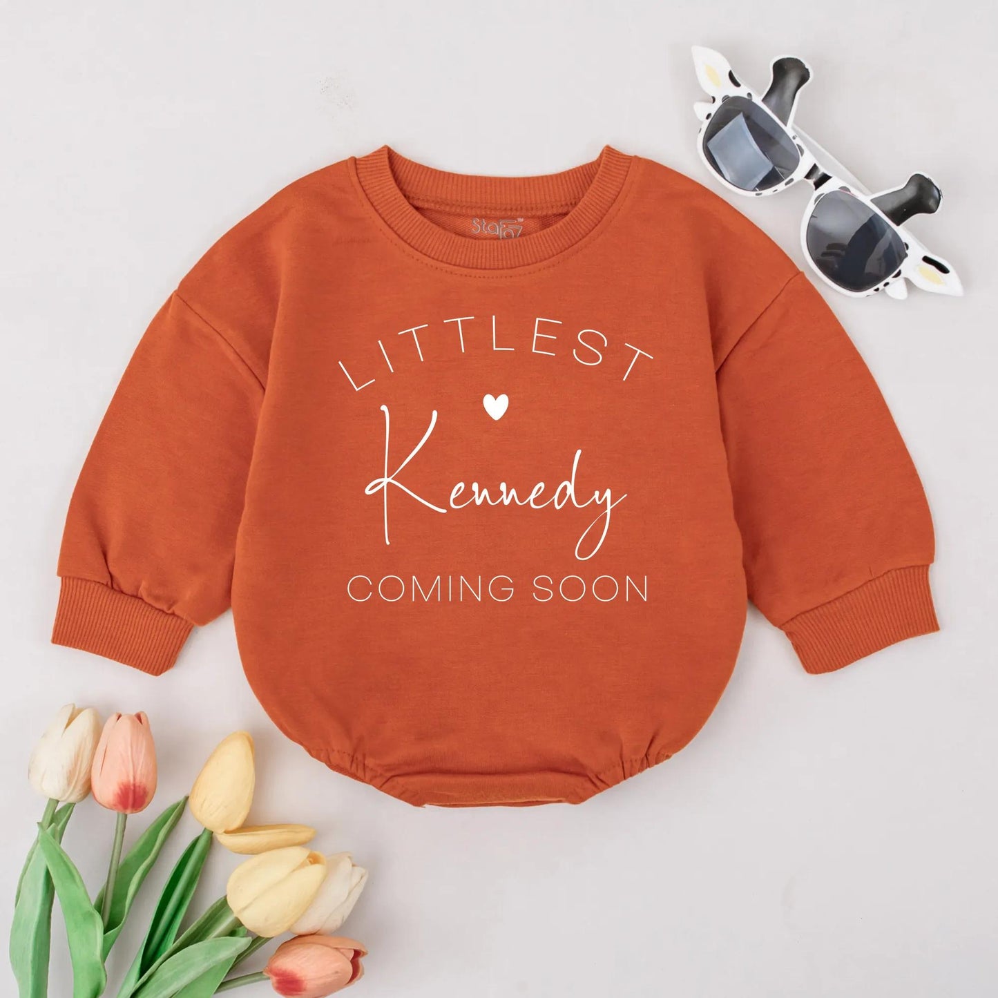 Personalized Littlest Baby Coming Soon Romper Reveal Gift Custom Name Pregnancy Announcement Outfit Baby Shower Idea Cotton